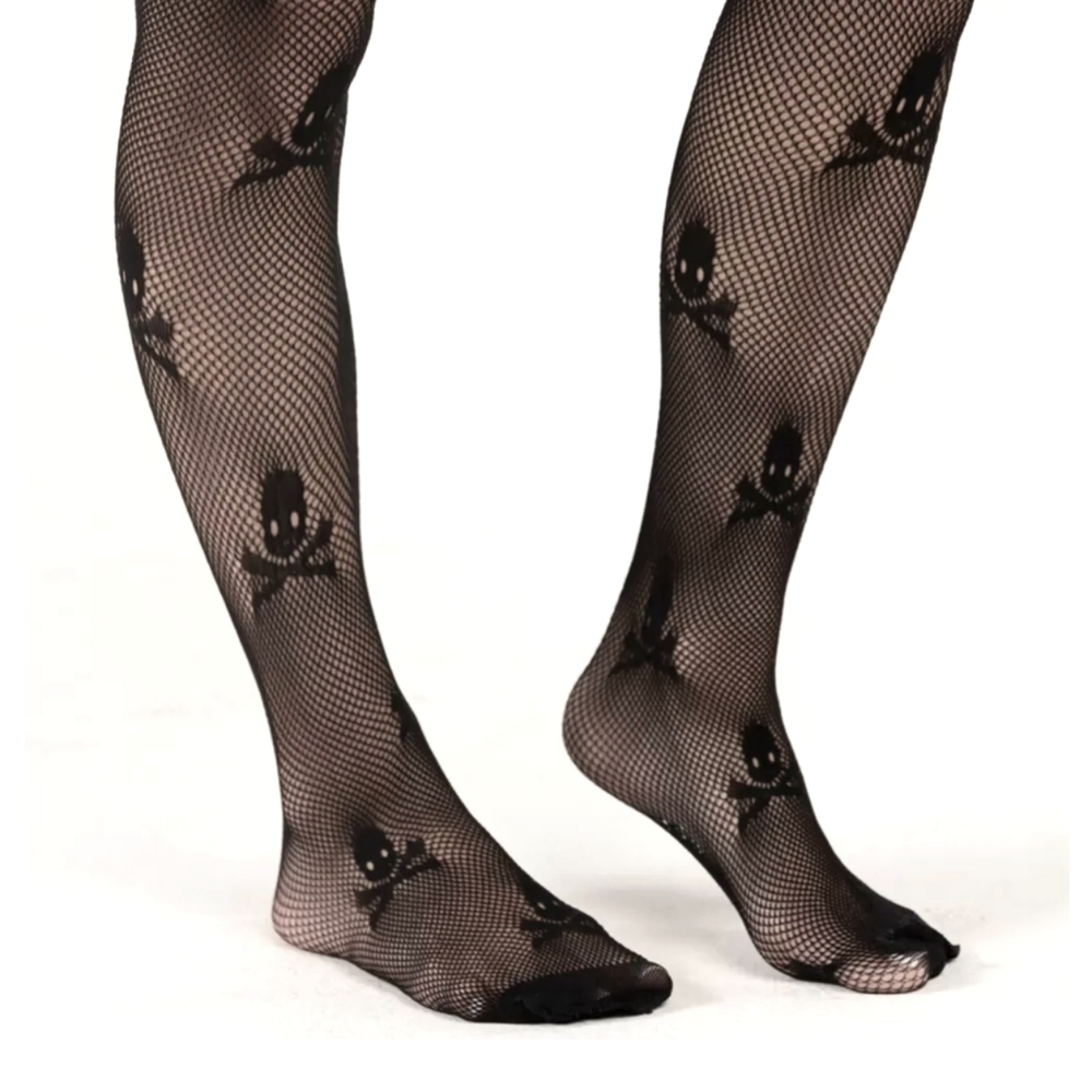 Skull and crossbones fishnet tights